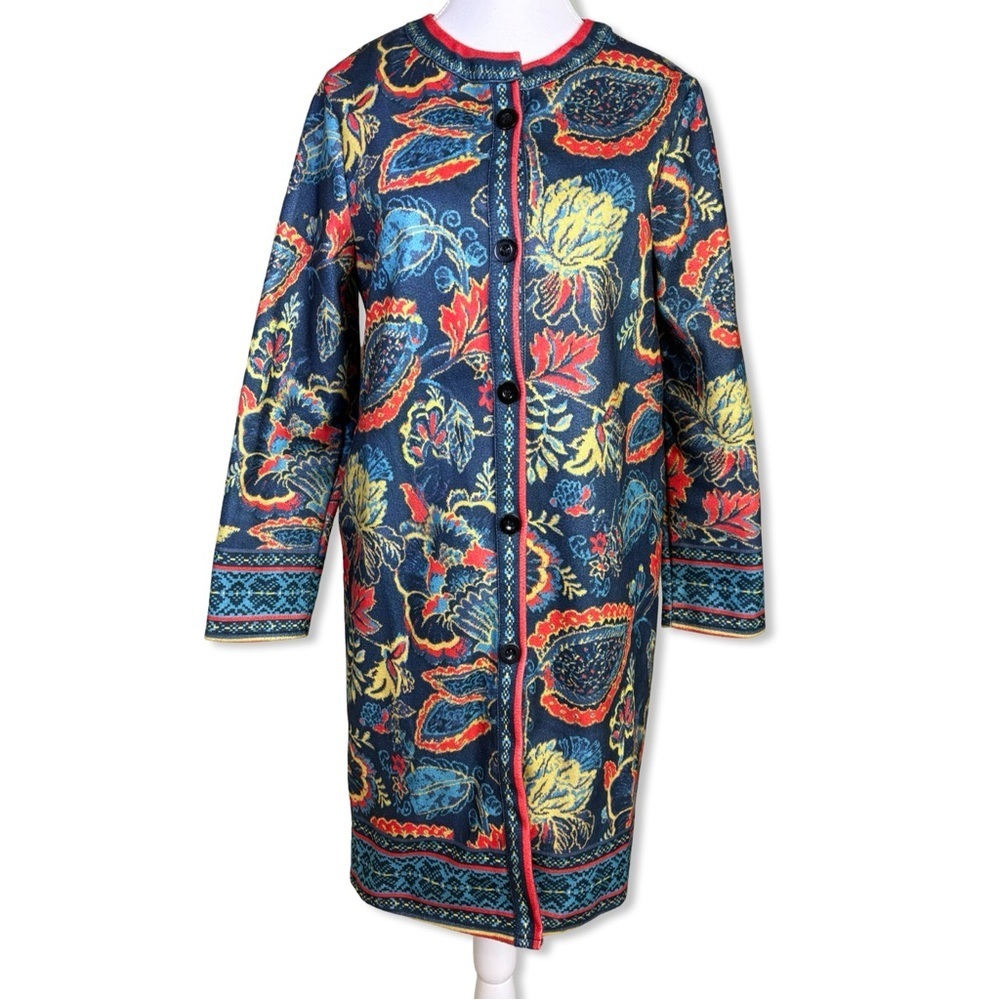 URSIME Ethnic Bold Paisley Collarless Button Down Maximalist Coat